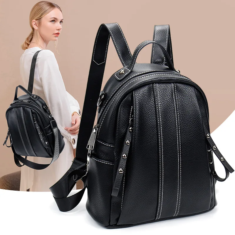 New Genuine Leather Women's Backpack Fashion Anti-Theft Ladies Travel Backpack Large Capacity Feminina School Bag