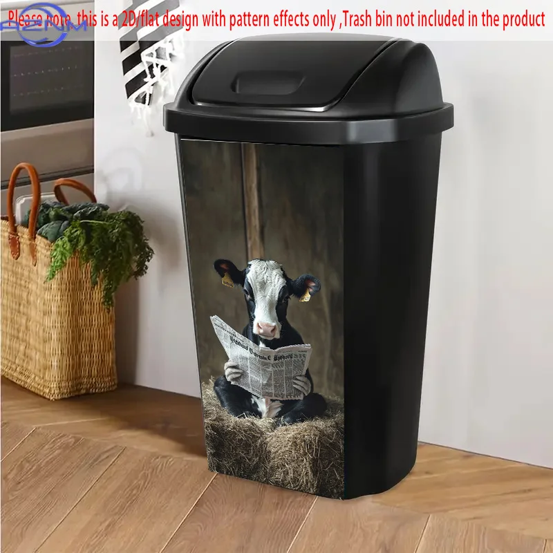 1pc of 2D Flat Self-Adhesive Stickers for Dustbins, Measuring  by  cm, Featuring a Cow Reading a Newspaper Design. These 2D Fl