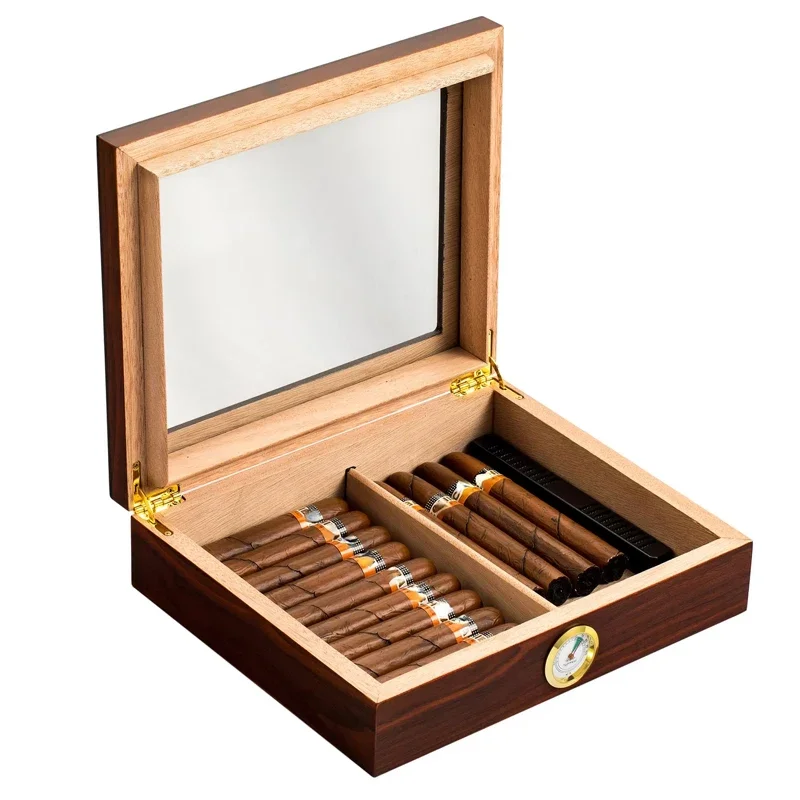 Spanish Cedar Electronic Cigar Humidor, Temperature and Humidity Display, Europe and America Cigar Case