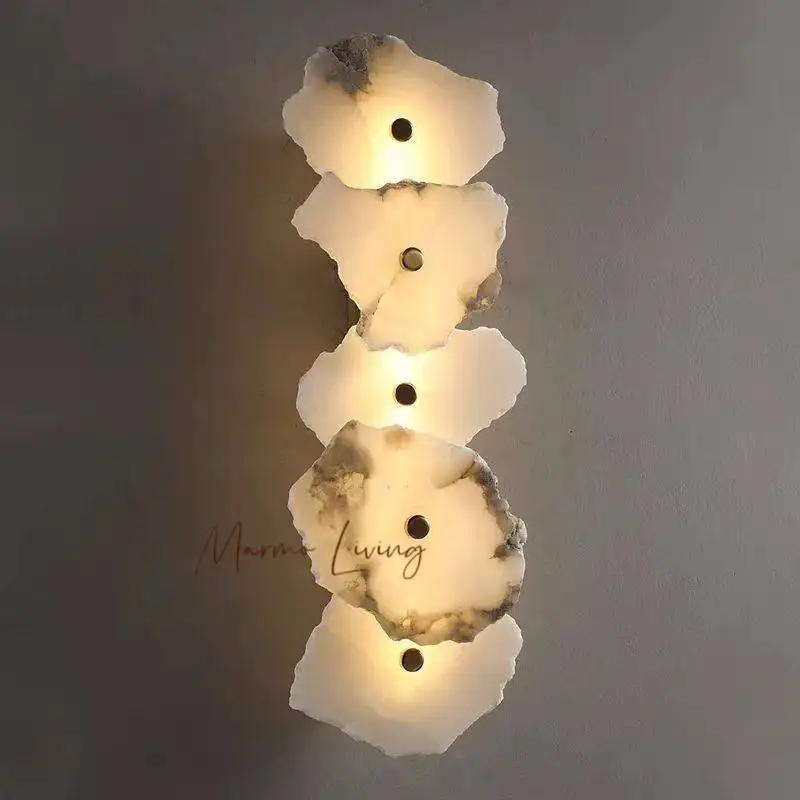 Modern new Chinese style light luxury long alabaster stone wall lamp bedroom bedside lamp TV background wall corridor wall lamp