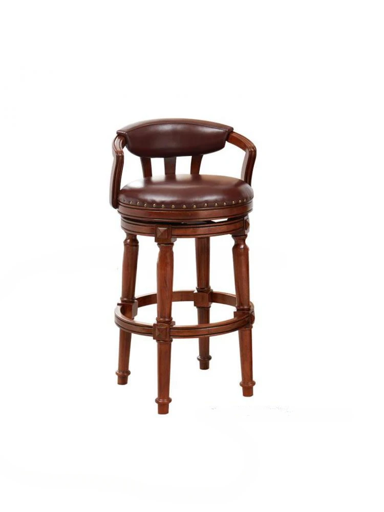 

Nordic Solid Wood Bar Chair Household High Stool Modern Light Luxury American Style Rotary Retro Bar Stool Demolition Promotion