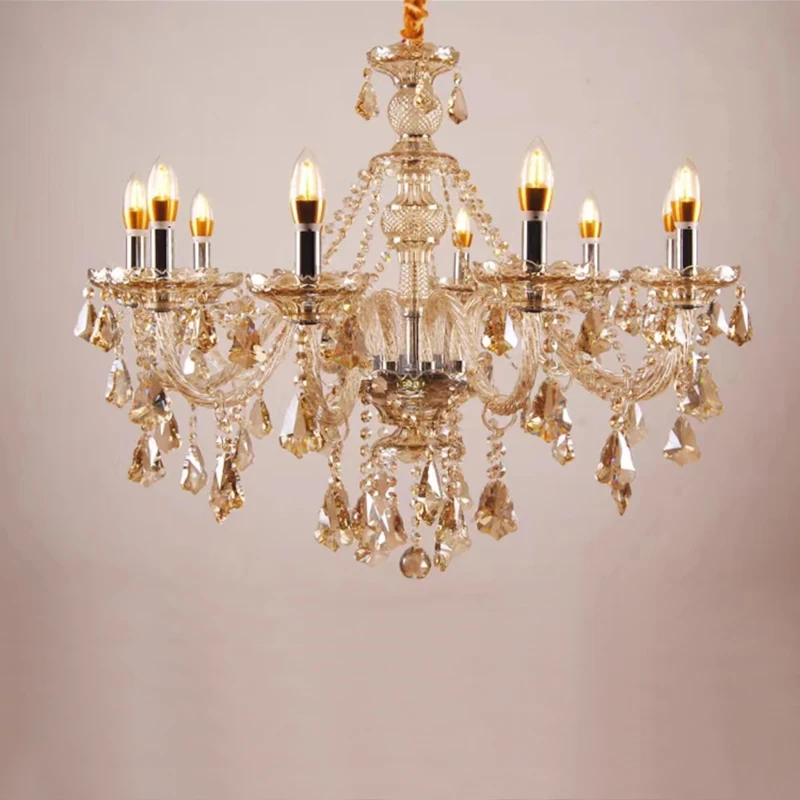 Cognac Colour Crystal Chandelier Living Room Villa Home Hall Bedroom Restaurant Candle Chandelier European Hotel Lobby LED Light