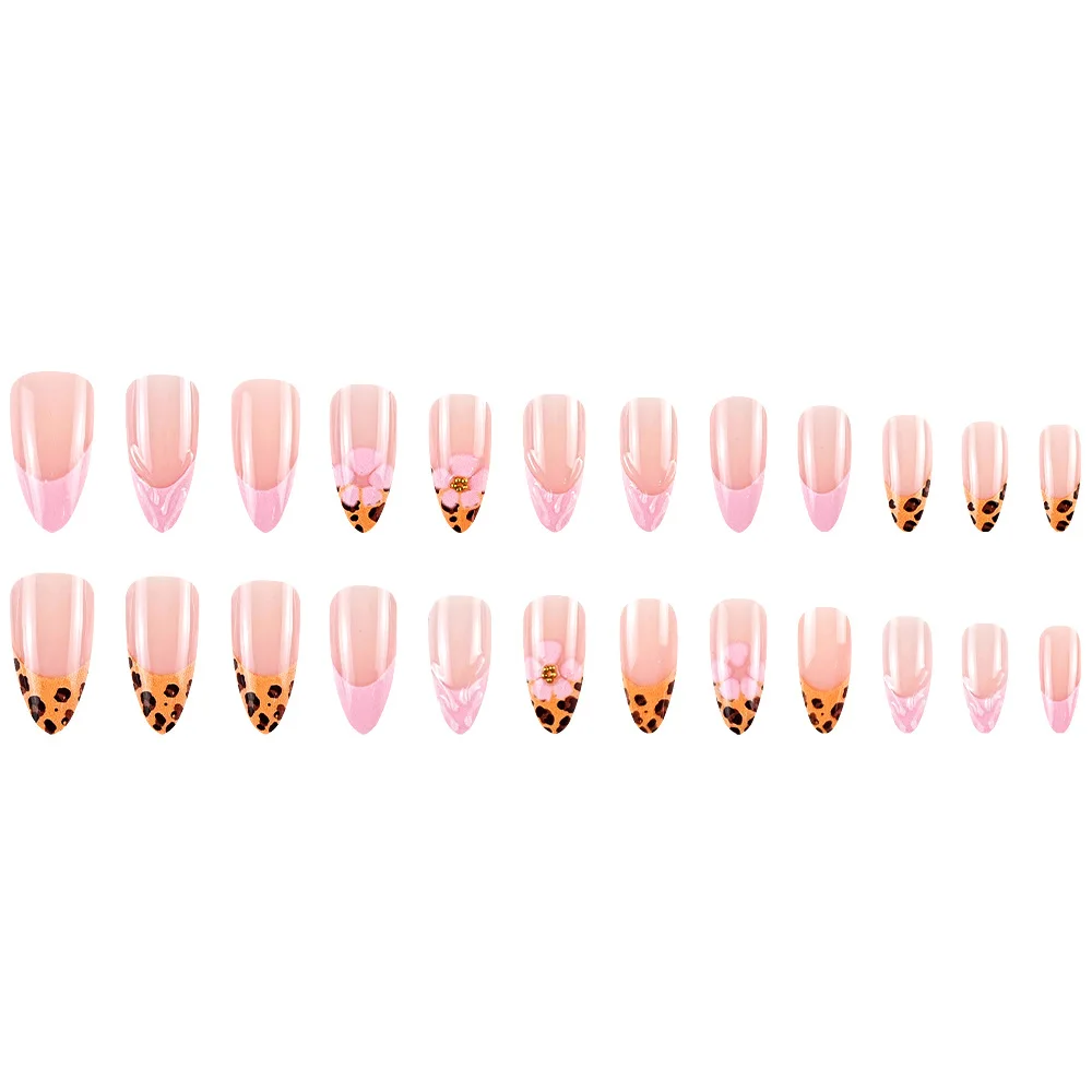 Leopard Print Press on Nails 3D Flower Design Y2K Style Wholesale Bulk Custom False Nails for Women Girls