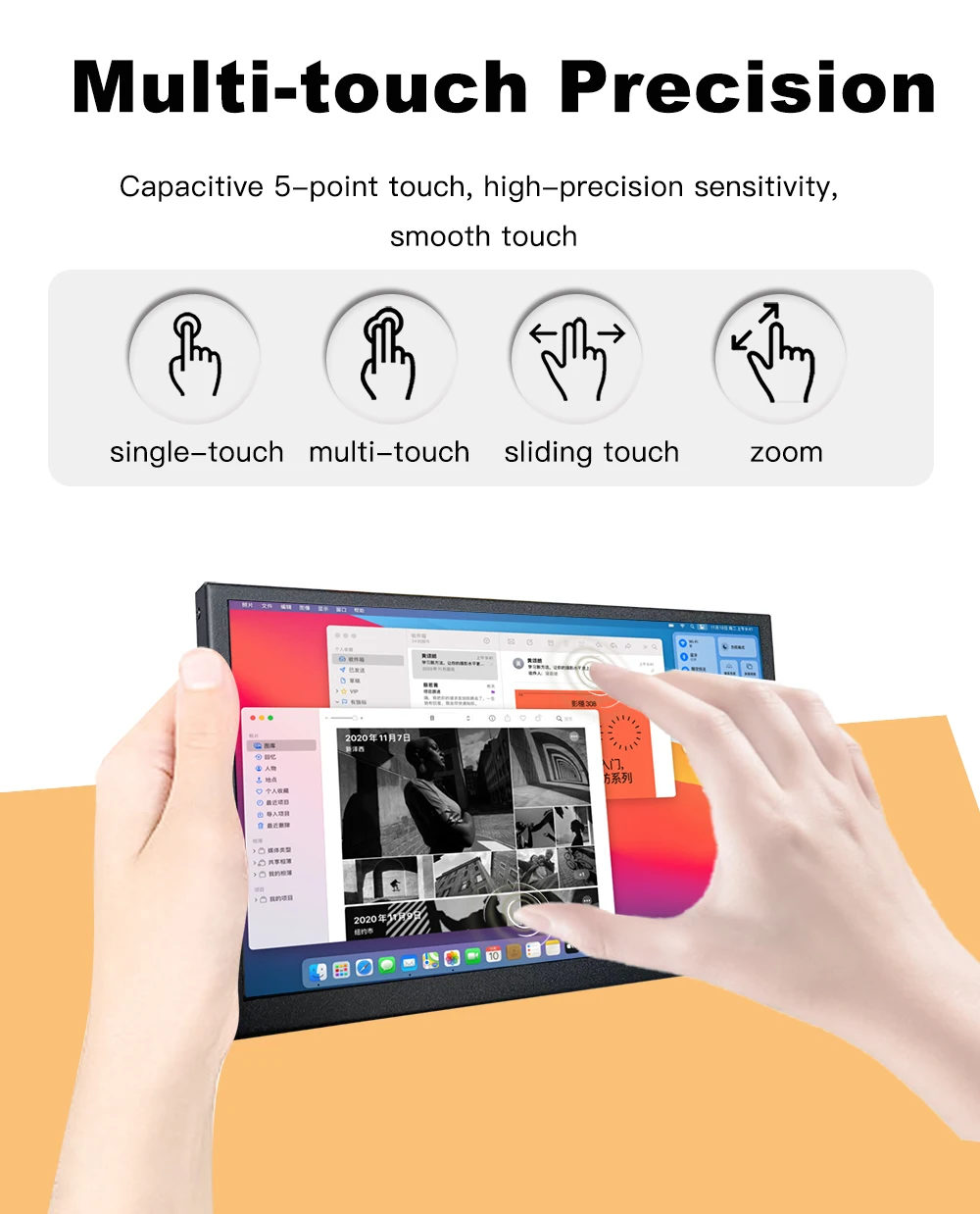 LESOWN  7 inch USB C Small Monitor 1024x600 IPS mini Wide Touch Screen External Portable Monitor with Stand for Smartphone PC