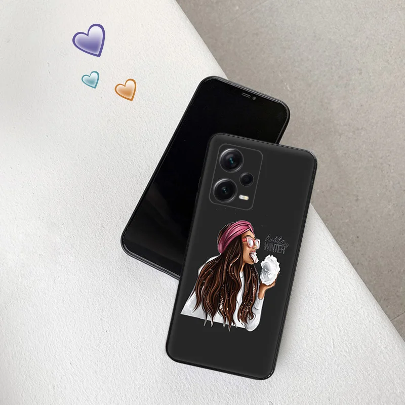 Silicone Soft Phone Case for Redmi Note 13 Pro 4G 5G 12 12c 13c Xiaomi 12t 12x 13Lite 12Lite Christmas Tree Beauty Girl Cover