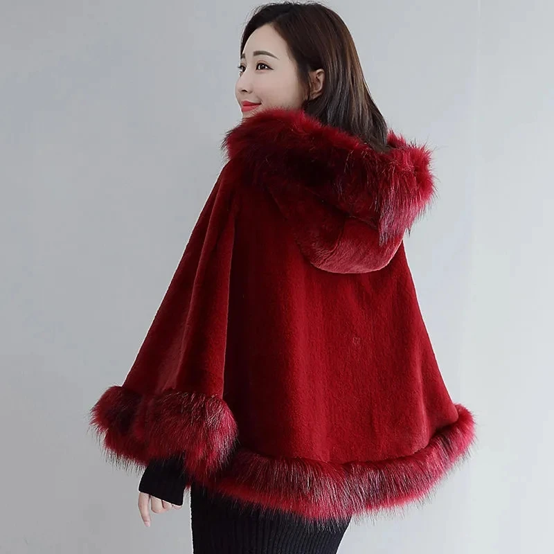 2023 Autumn Winter New Cape Self-Cultivation Versatile Women\'s Faux Fur Coat Leisure Loose Fashion Female Faux Fur Jacket