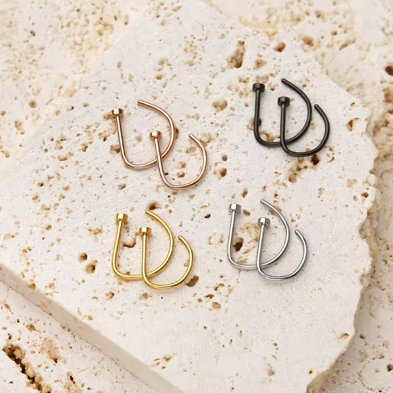 Nose Ring Screw Hoop Hypoallergenic Stainless Steel D Shape Nose Clip Piercing Jewelry for Women Men