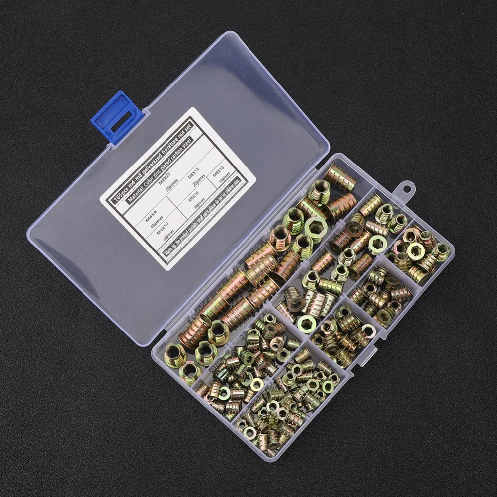 165pcs Hex Socket Flanged Threaded Insert Nuts Metric Bolt Fastener Hex Socket Drive Hex Thread Insert Nut Screw in Nut Inserts