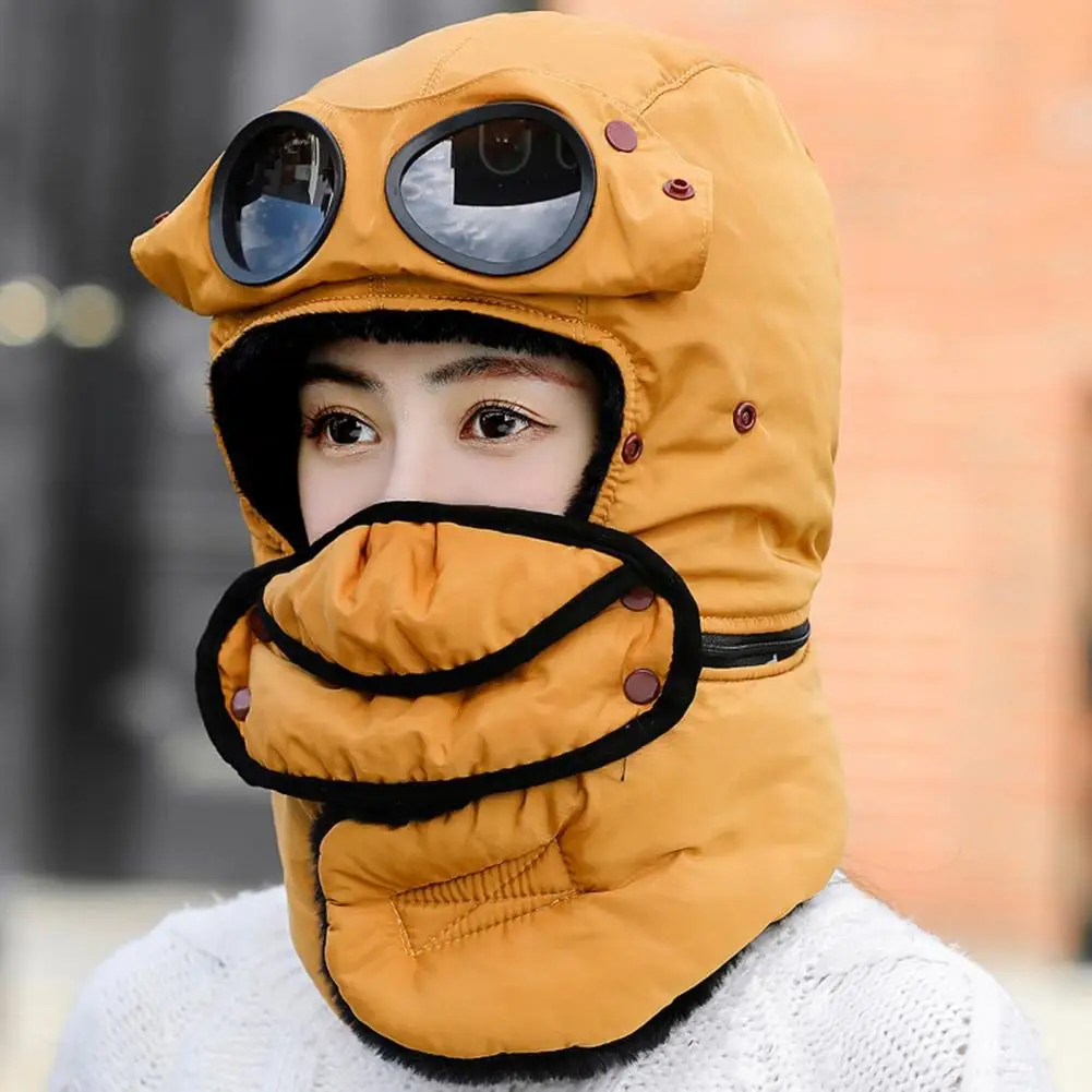 Winter Bomber Hat Winter Thermal Trapper Hat with Goggles Face Guard Pilot Headgear for Snowmobiling Hiking Weather Outdoors