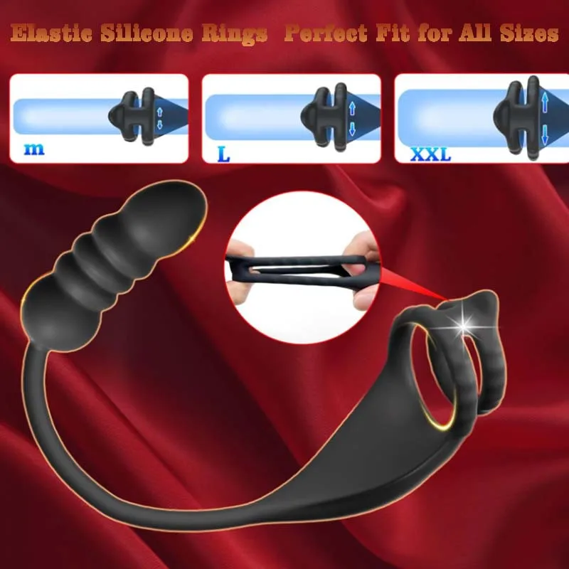 Thrusting Male Cock Ring Vibrator Delay Ejaculation Penis Ring for Man Prostate Massager Vibrating Anal Butt Plug Adult Sex Toys - view 4