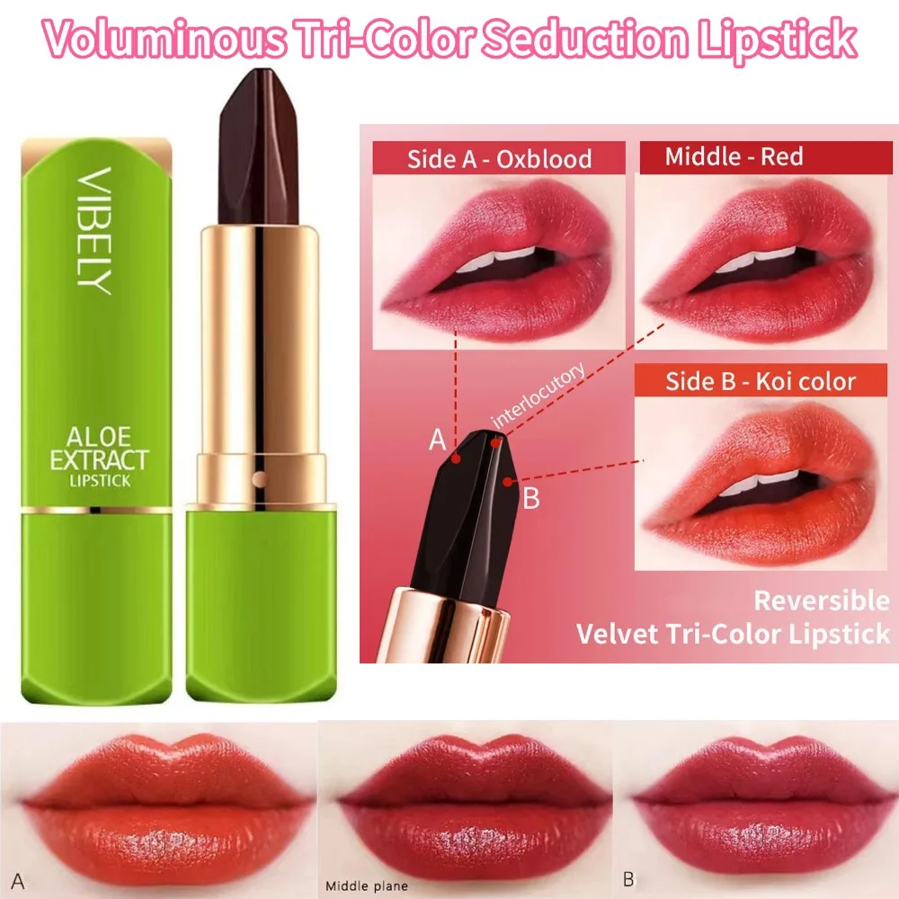 Voluminous Tri-Color Seduction Lipstick 3-In-1 Moisturizing Lip Balm Aloe Vera Jelly Lipstick Lasting Hydrating Lip Care Tint