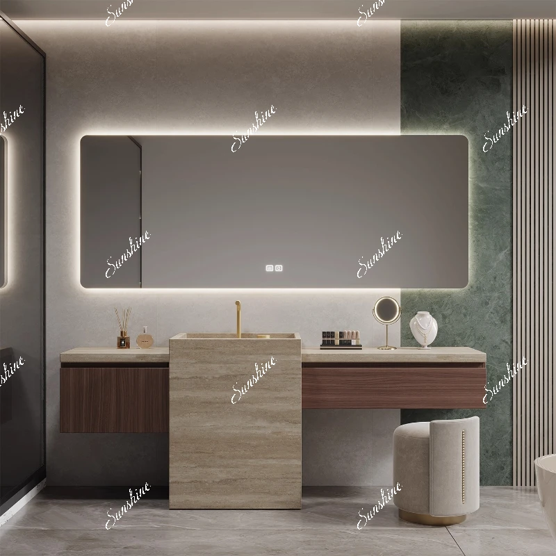 Hotel wind rock slab integrated basin column basin bathroom cabinet combination, toilet