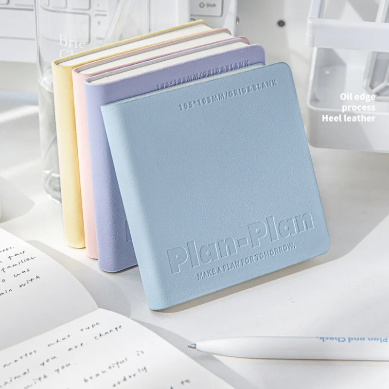 Kawaii Stationery Square Soft Leather Notebook, Waterproof PU Leather Cover, Pocket Portable 80 Paper Notebook Journal Notebook