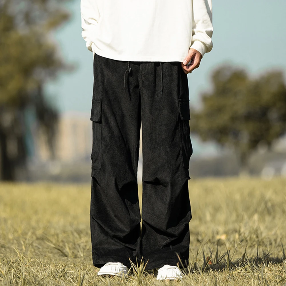 

Men Fall Winter Corduroy Loose-fit Drawstring Ankle Comfortable Pants Fashion Lounge Retro Trousers Breathable Solid Color Pants
