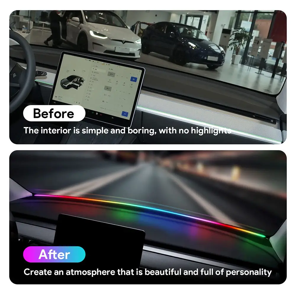 Parabrezza anteriore auto LED Ambient Strip 136cm luce per Tesla Model 3 Y 2019-2024 136cm RGB USB APP Control lampada Symphony remota