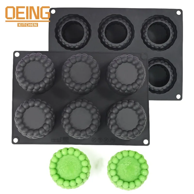 

6-Hole Round 3D Cake Mold Chocolate Mousse Pie Bento French Dessert Jelly Silicone Baking Tray Kitchen Pastry Accessories