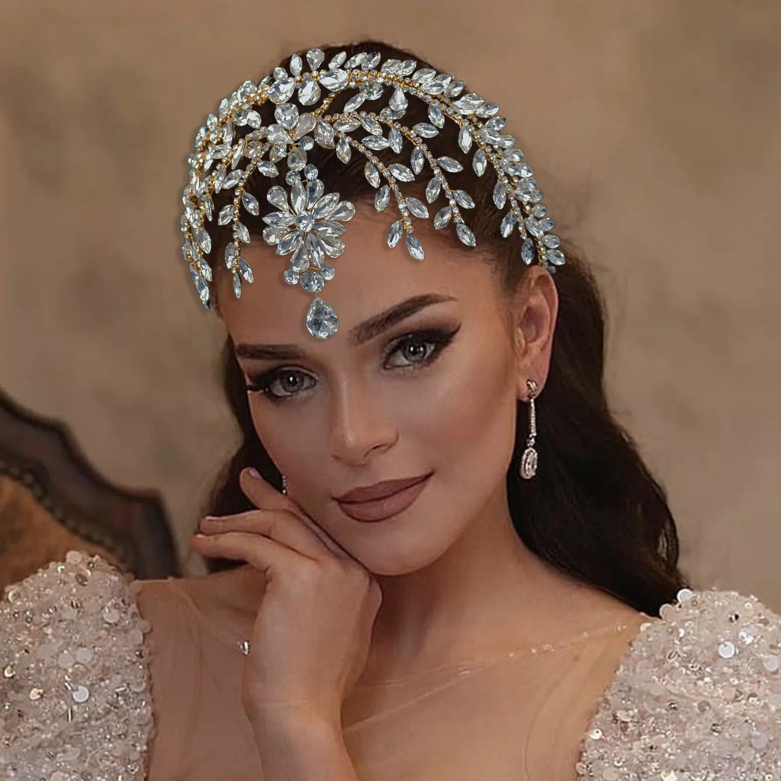 DZ009 Rhinestone Bride Forehead Headband Women Headdress Water Drop Bridal Head Chain Wedding Hair Ornament Crystal Hair Chain