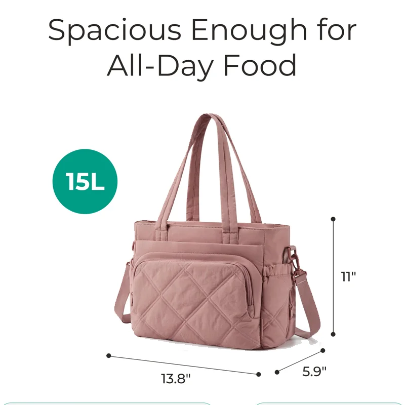 BAGSMART Women Shoulder Bag Travel Storage with Large Lunch Box Insulated Tote Multi-Pockets Quilted Puffy Mommy Handbag