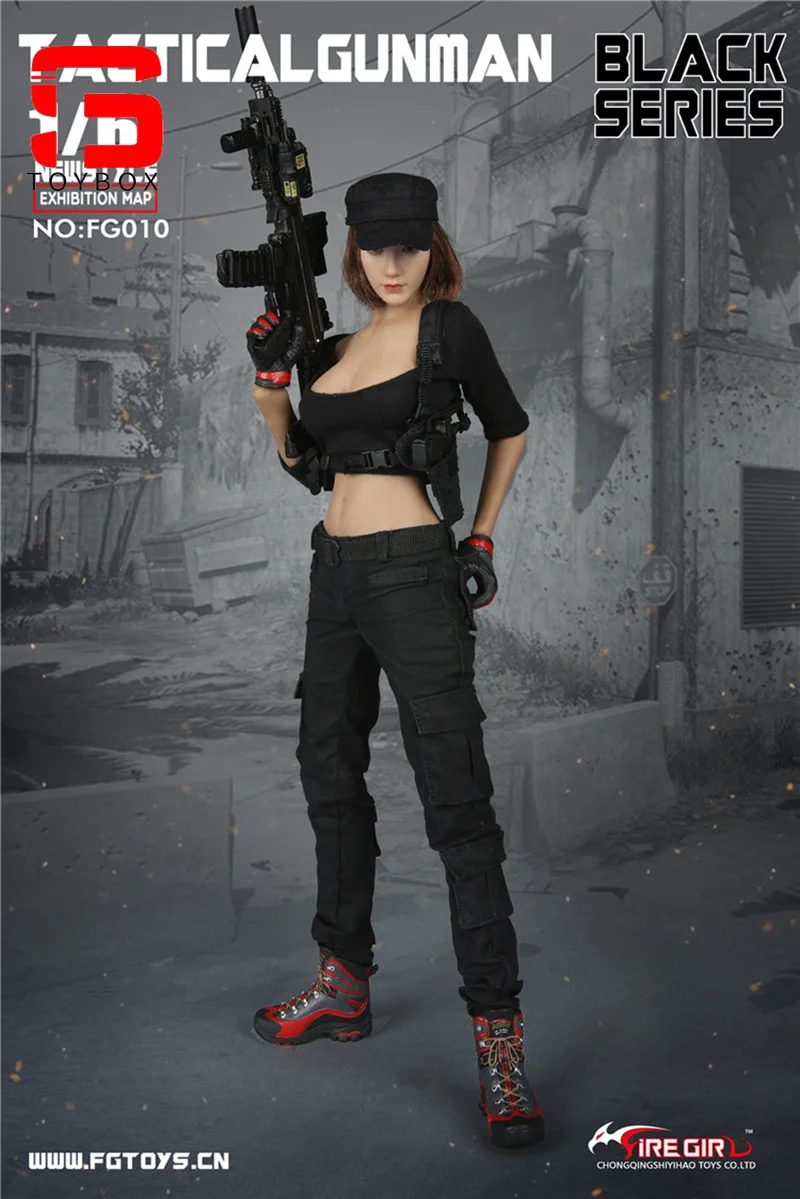 W magazynie Fire Girl Toys FG010 1/6 Female Shooter Gunners Tactical Gunslinger Black Vest Combat Pants For 12'' Action Figure Body