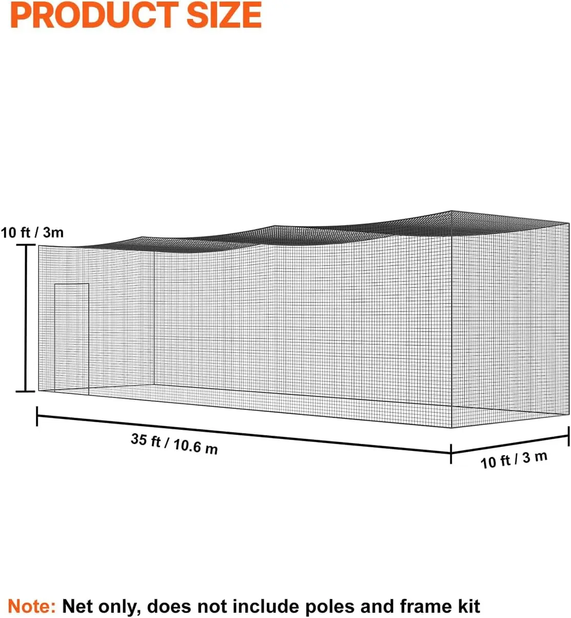 10*10*35FT Cricket Batting Net, Baseball Batting Cage, Softball Hitting Cage, Portable Frame, Practice Net
