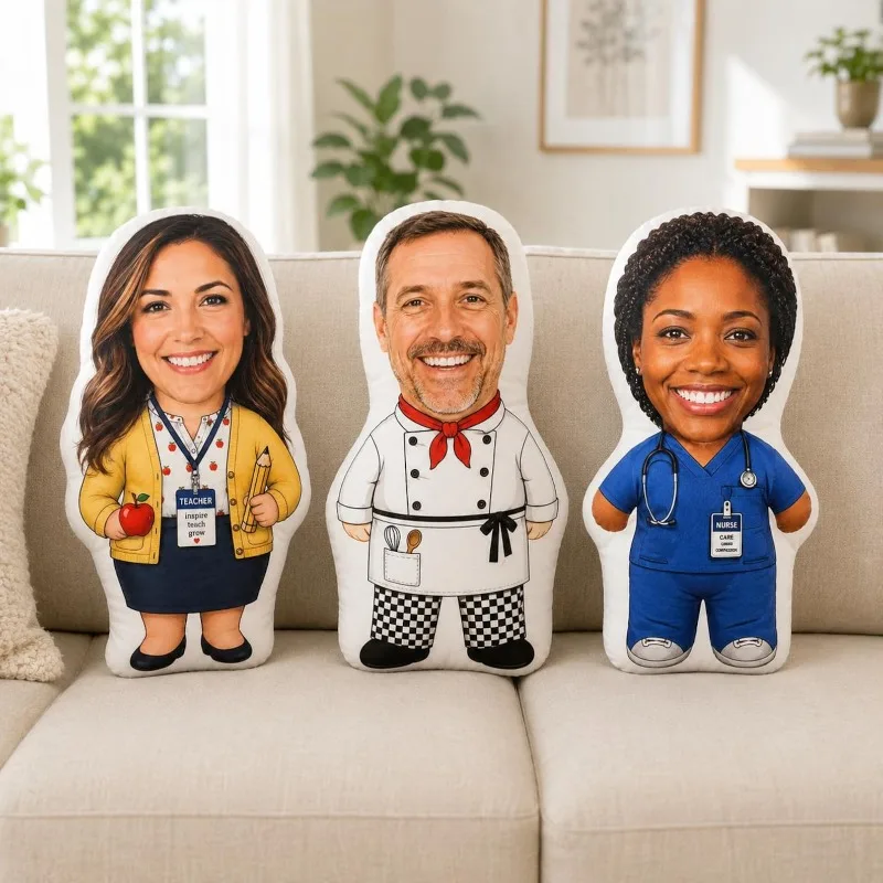 Custom Face Pillow Personalized Photo Plush Doll, Career Uniform Body Pillow Gift for Teacher Nurse Chef Coworker, Funny Office