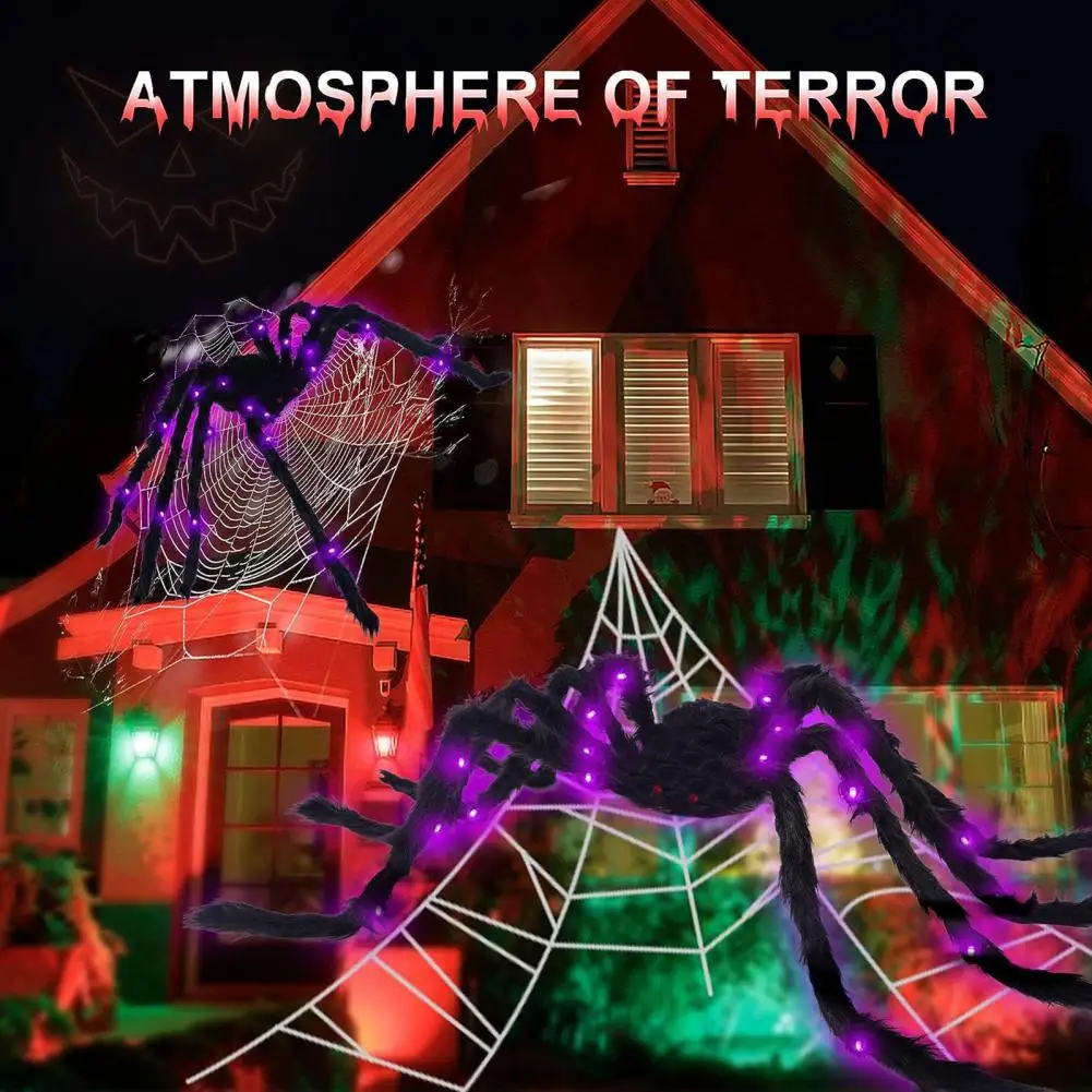 Bendable Poseable Halloween Spider Spooky Glowing Spider Decor Giant Spider Halloween Decoration Realistic Fake for Indoor