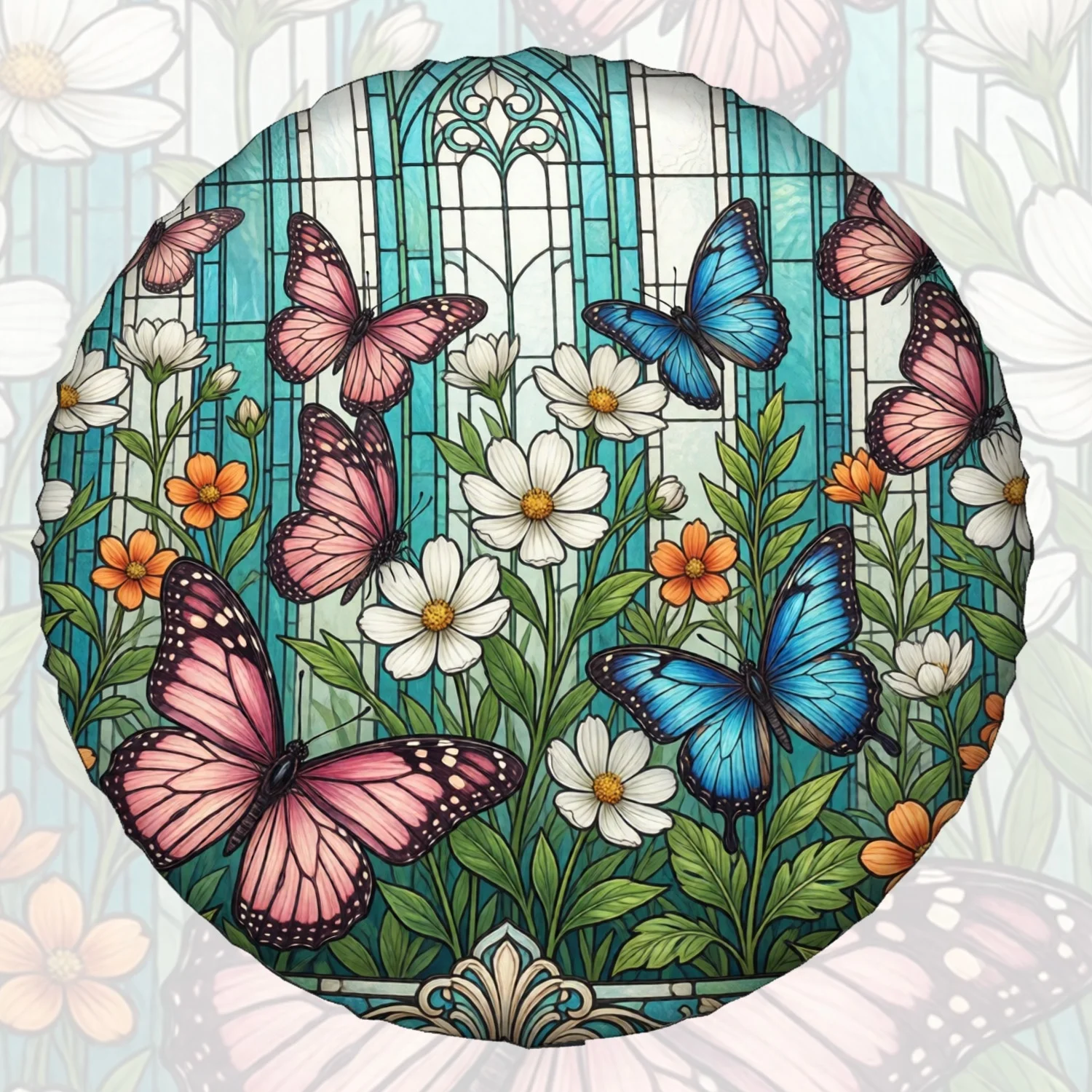 1pc Spare Tire Cover Butterfly Flower Stained - Glass Style Pattern Weatherproof Dustproof Wheel Protectors Universal Wheel Cove