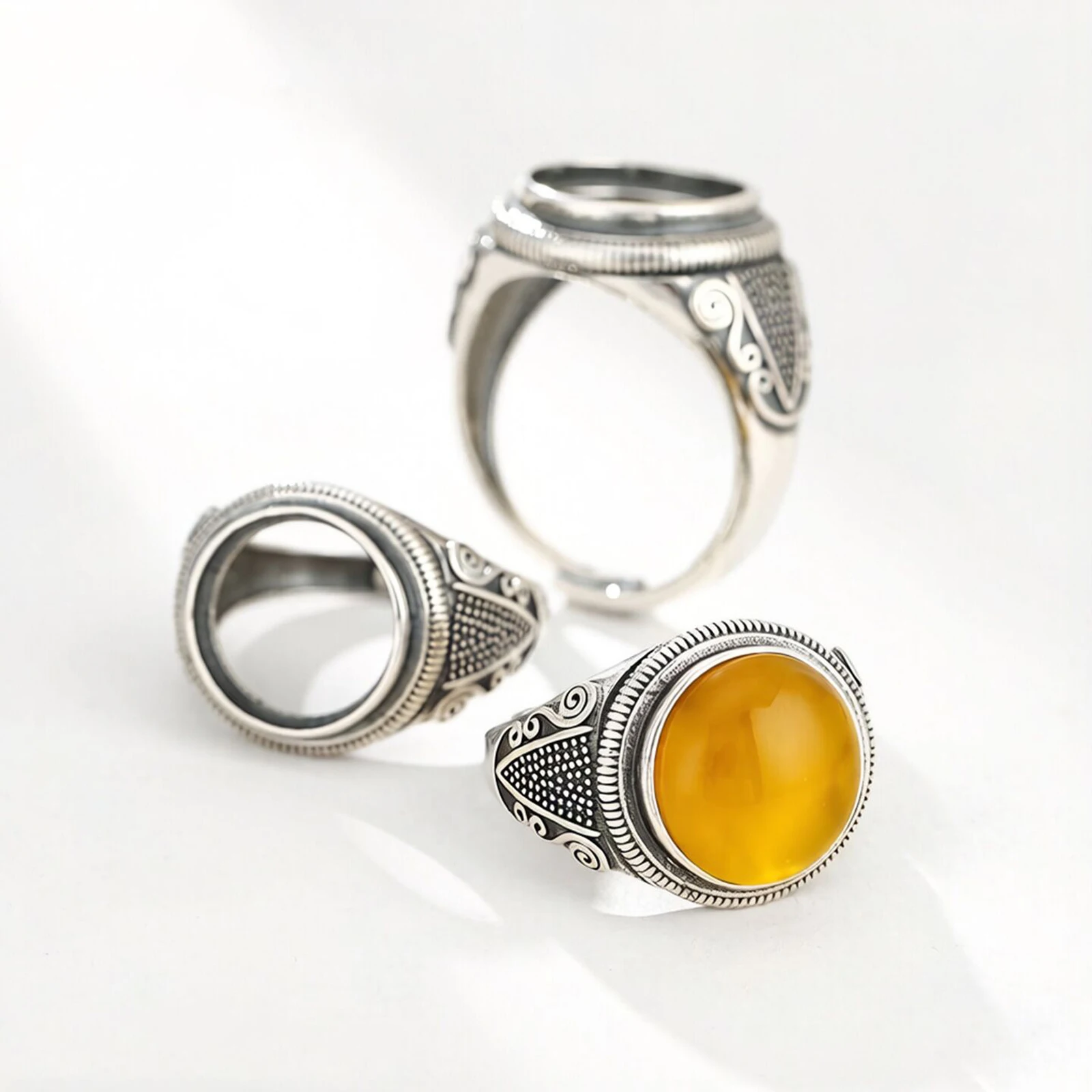 2Pcs/lot Vintage Trend Copper Ring Empty Bracket Fit For 13mm Round Cabochon Inlay DIY Ring Jewelry Making