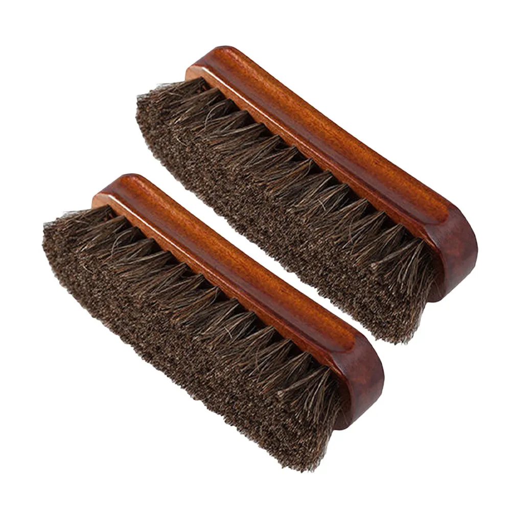 2Pcs Shoe Polishing Brush Horsehair Bristles Wood Handle Comfort Grip Shoe Cleaner for Boots Sneakers Shiny Finish Long