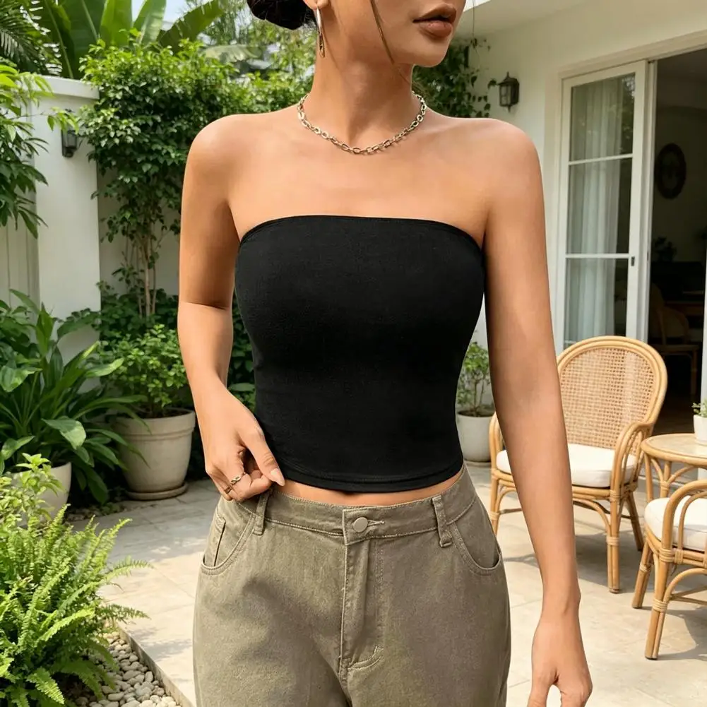 Women Vest Comfortable Women Tank Top Off Shoulder Bandeau Tube Top Elastic Waist Shaping Vest Strapless Strapless Tube Tops
