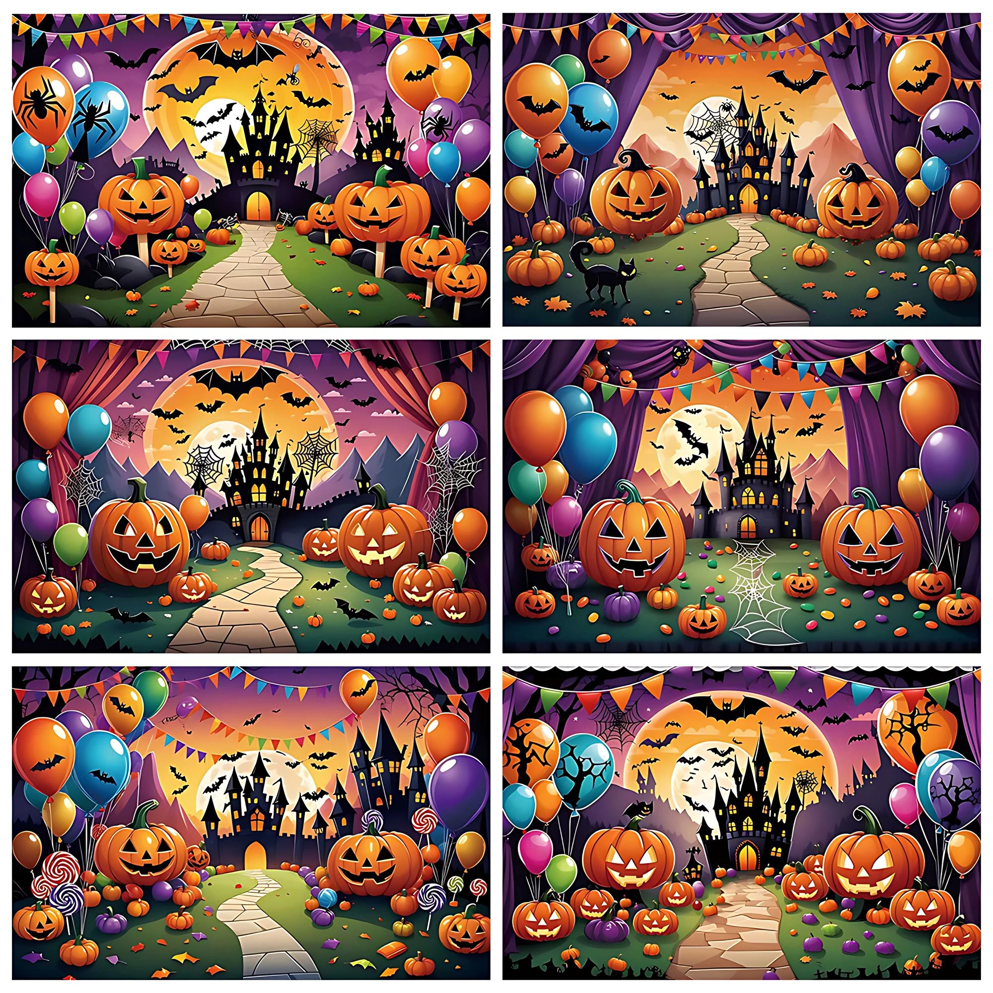 Halloween Background Balloon Pumpkin Lantern Castle Bat Night Moon Baby Children Photography Background Photo Studio Props Decor