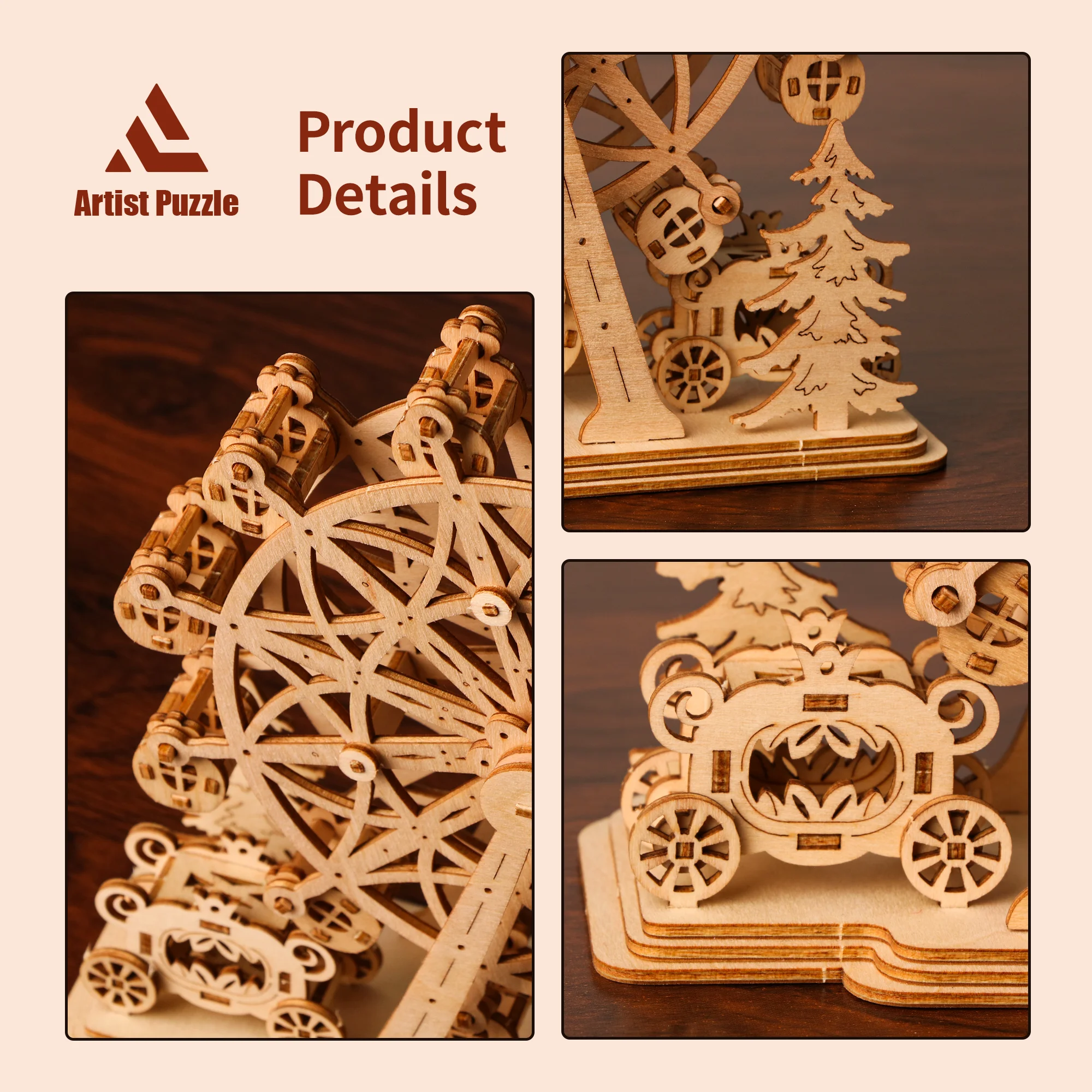 3D Wooden Puzzle DIY Exquisite Rotating Ferris Wheel Toys Building Block Kit Craft Desk Decoration Birthday Gifts For Teens