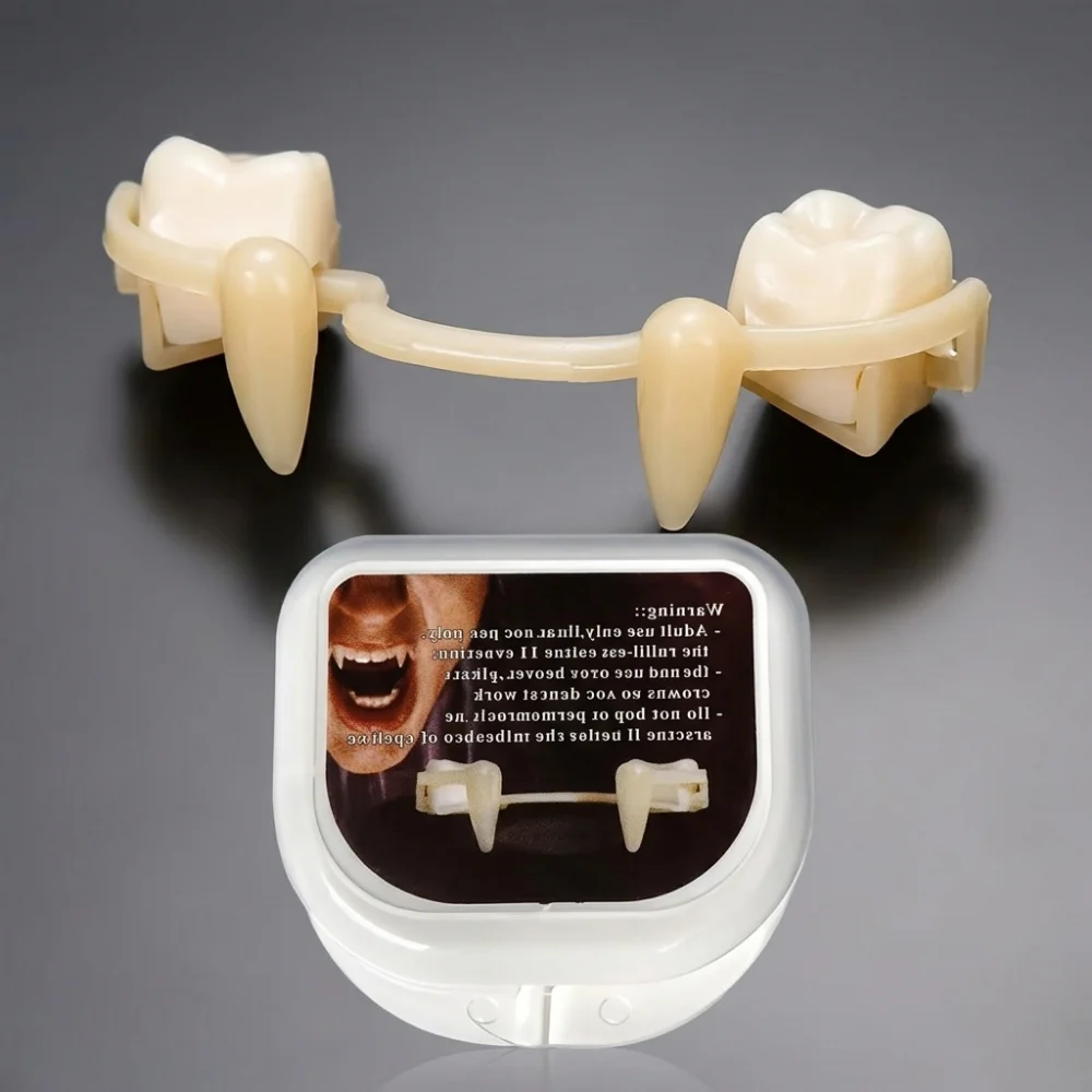 Retractable Vampire Fangs for Halloween Cosplay Prop Realistic Fake Teeth Dentures Horror Party Costume Accessories