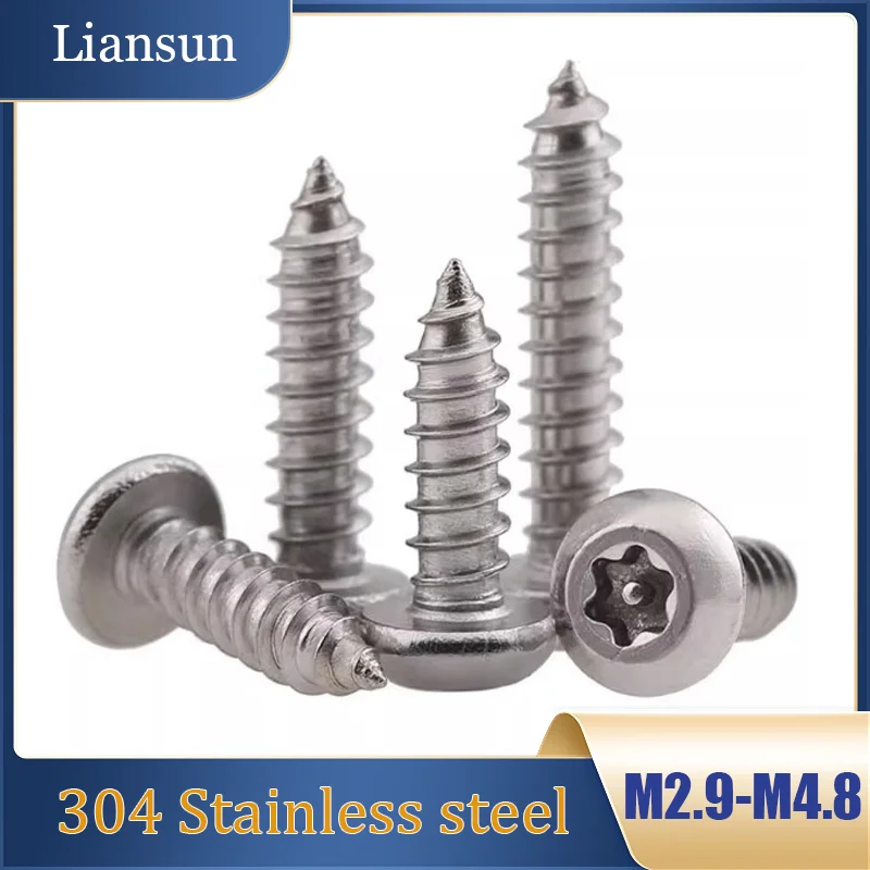 304 Stainless Steel Round-Head Hex Socket Self-Tapping Screws M2.9 M3.5 M3.9 M4.8 Semi-Round Head Anti-Theft Self-Tapping Screws