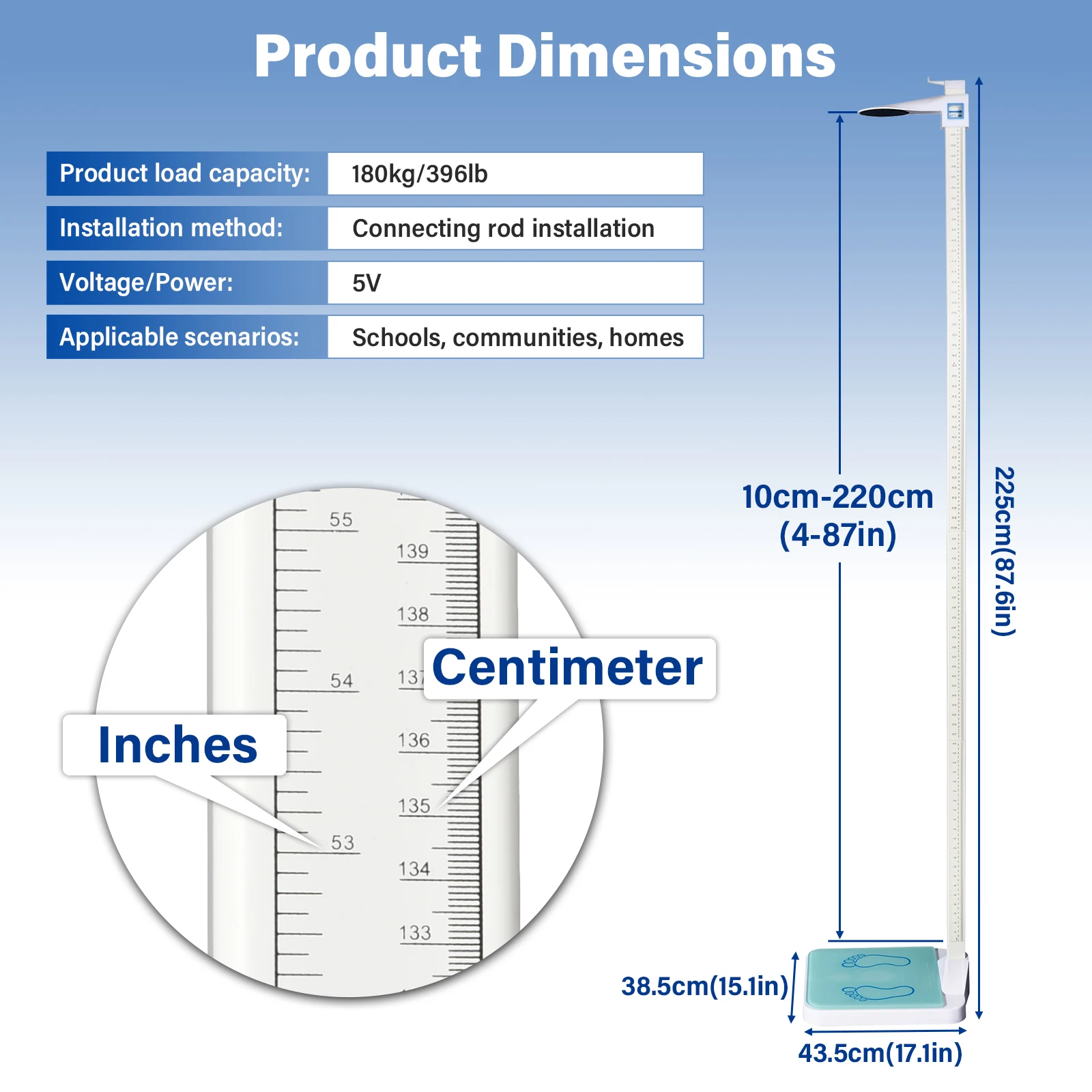 Medical Scale, Digital Physician Scale with 3.9-86.6 Inch Height Rod for Clinics and Nursing Homes