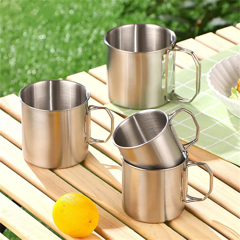 

304 Stainless Steel Beer Mug Portable Foldable Coffee Cup with Handle Home Travel Cups Outdoor Picnic Camping Mugs Drinkware