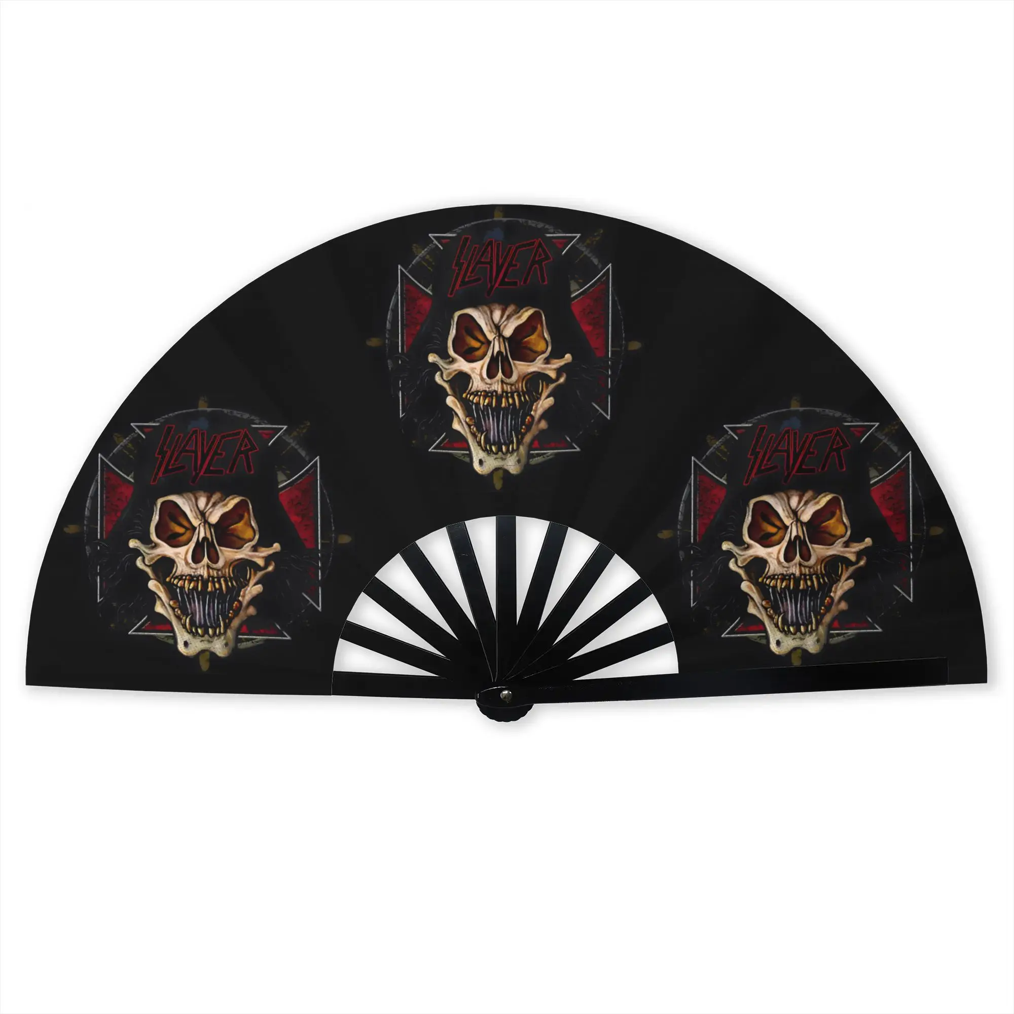 Metal S-Slayers  Folding Hand Fan Fanged Skull Polyester Fabric Fan Cool Summer Accessory Decorative Fans