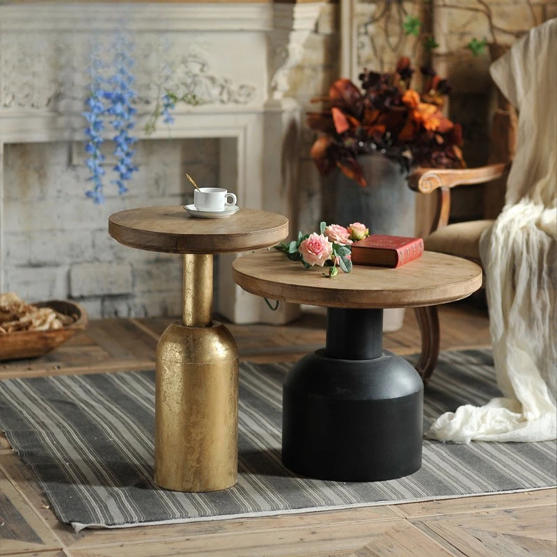 American country retro coffee table, sofa round corner table, industrial style decorative small round table