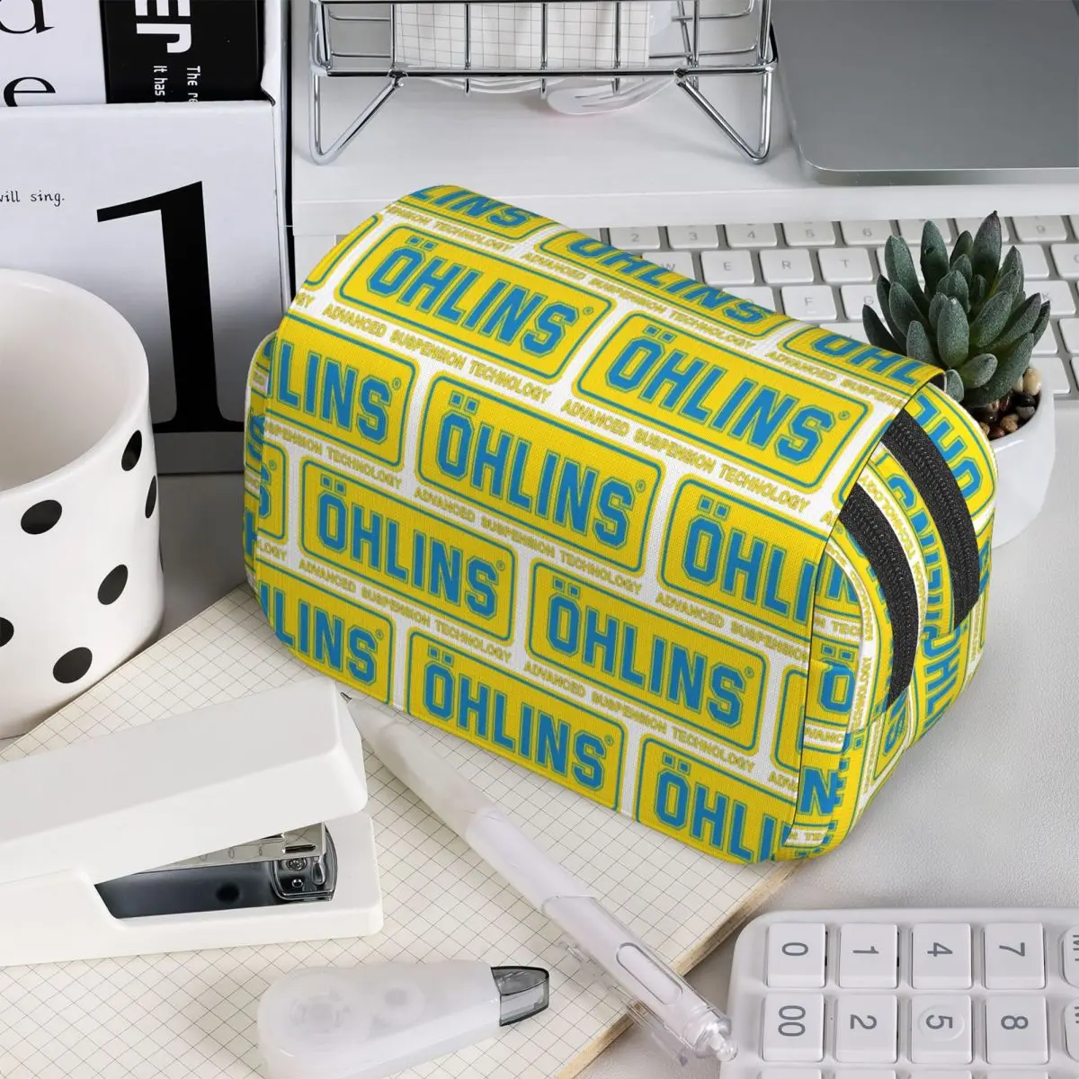 Racing Ohlins Suspension Logo Essential Pencil Case for Kids School Pen Box Pencil Bag Stationery Supplies Pen Holder Bag