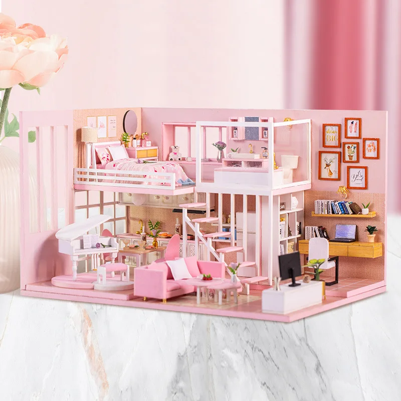 New Arrival Pink DIY Dollhouse Villa Kit-Dreamy Girl's Room Model, Handmade Building Toy & Creative Birthday Gift for Girlfriend