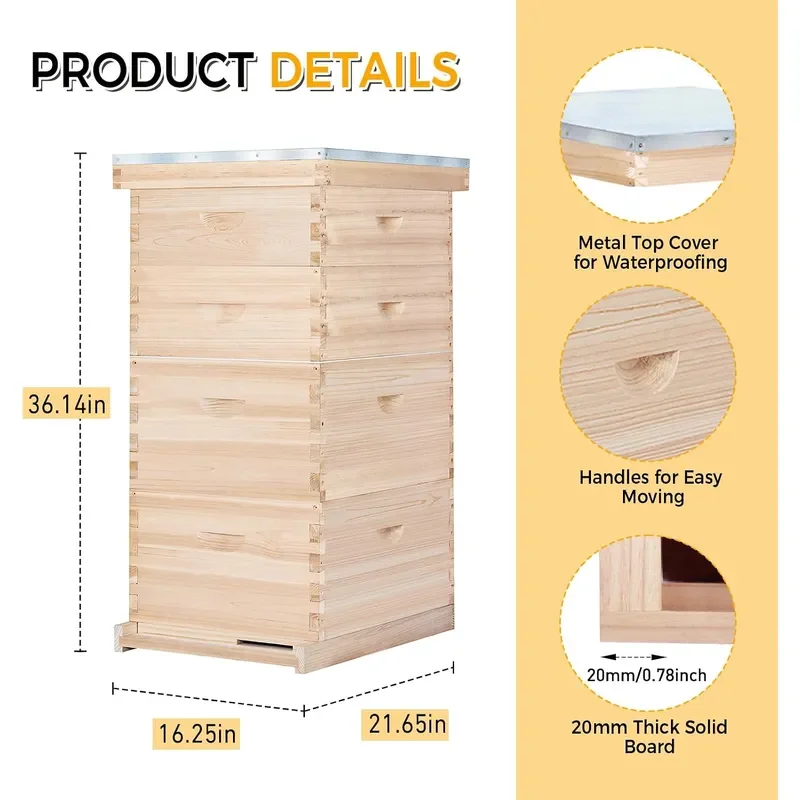 10-Frame Complete Bee Hives and Supplies Starter Kit, Beehives for Beginners with Beehive Frames and Waxed Foundations (2