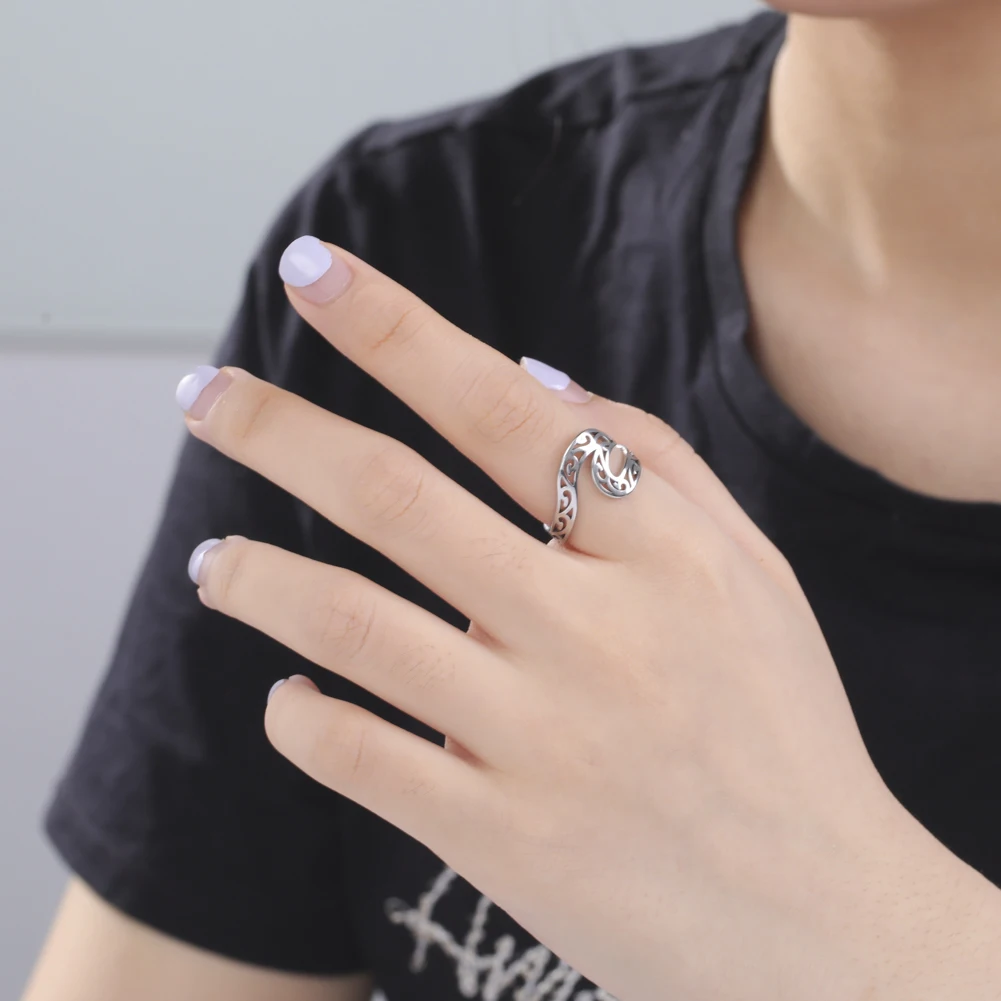 Lucktune Einfache Meereswellen-Ringe für Frauen, Edelstahl, trendige geometrische Ozean-Surf-Fingerringe, Schmuck, Hochzeit, Muttergeschenke – Detail 28