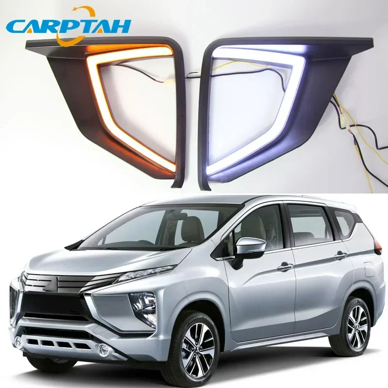 Car LED DRL Daylihgts For Mitsubishi Xpander Eclipse Cross 2017 2018 2019 2020 Daytime Running Lights Yellow Turn Signal Lamp