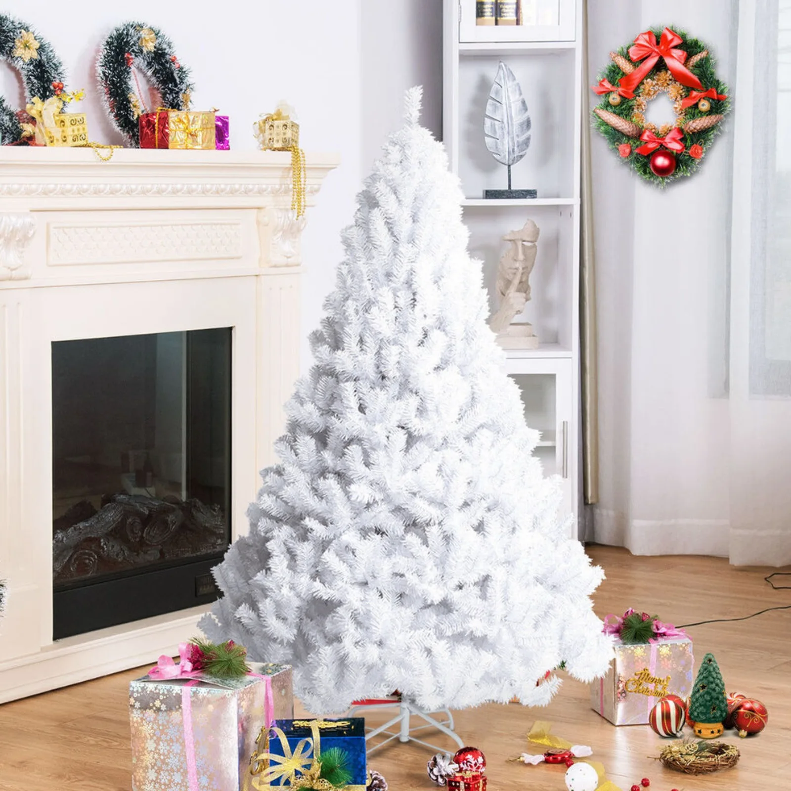 US White Holiday Pine PVC Artificial Christmas Tree, with Stand 6FT