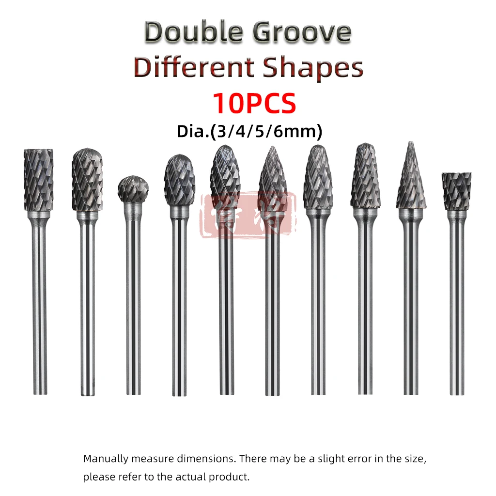 Imagem -06 - Tungsten Carbide Fresadora Rotary Ferramenta Burr Diamante Simples ou Duplo Corte Ferramentas Dremel Moedor Elétrico Shank 10 Pcs