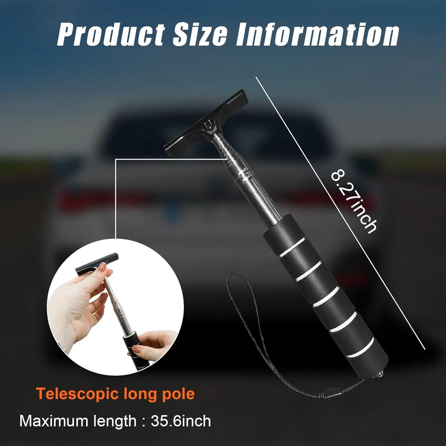 Car Side  Squeegee, 35.6'' Retractable Rearview  Wiper,  Portable  Window Squeegee Cleaner,  Vehicle Glass Cleaning Tool for Rai