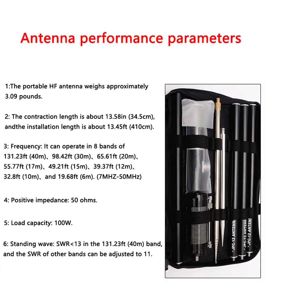 JPC-12 HF Antenna for Ham Radio with Slide Regulator 7MHz-50MHz All Band HF Vertical Antenna 40m-6m 8 Bands JPC-12 Antennas