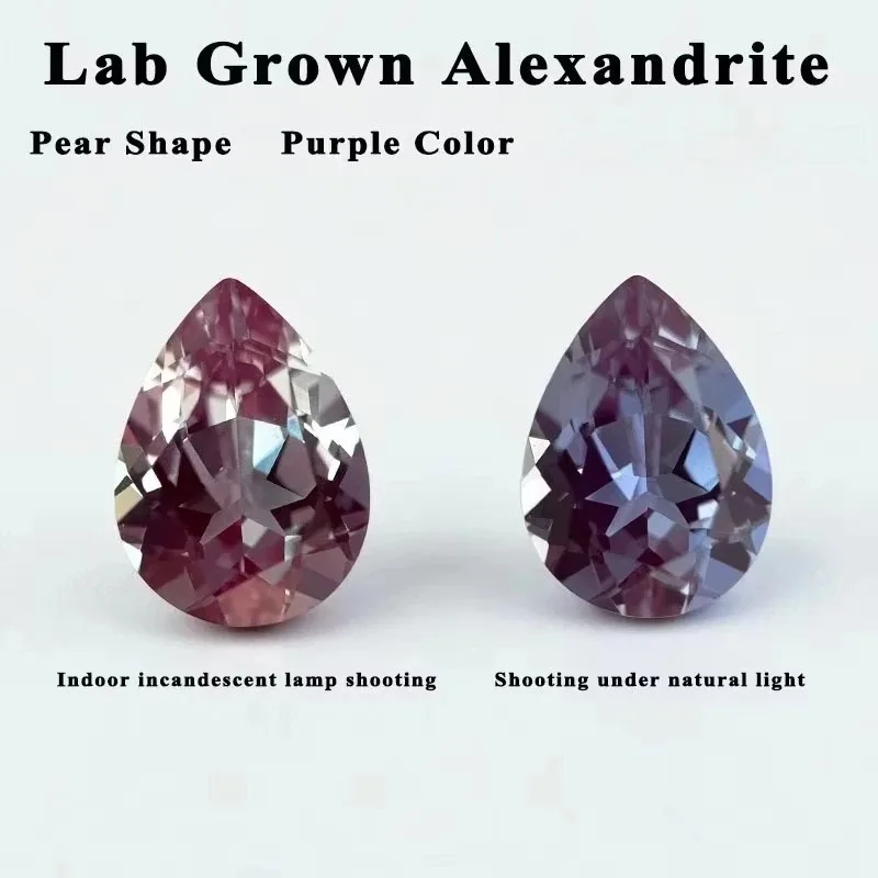 Lab Grown Alexandrite Pear Cut Color Change Stone Gemstones for Jewelry Making Optional Select Certificate