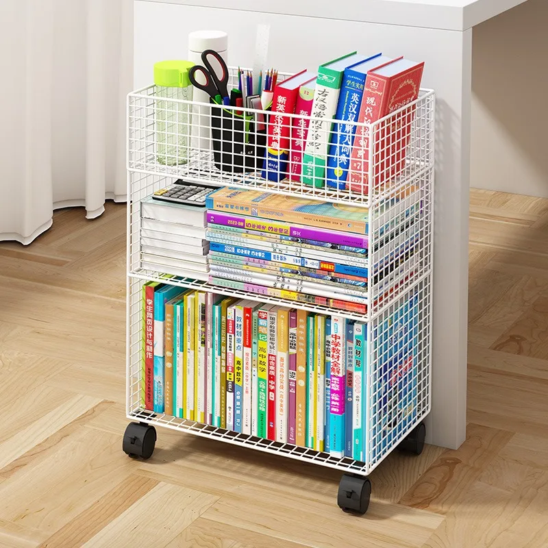 Mobile Bookshelf Under The Table Shelf Storage Bookcase Storage Shelves Cabinet Closet Metal for Home Office Organizer
