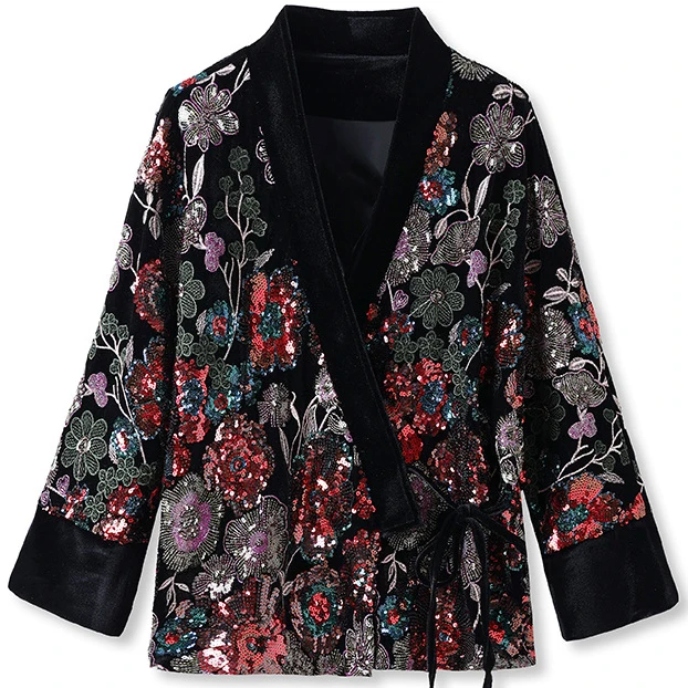 Chinese Style Sequin Embroider Tang Suit Clothes Luxury Kimono Cardigan Female Jacket Festival Gift Retro Coats Loose Outwear